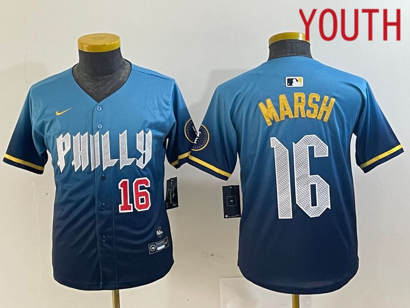 Youth Philadelphia Phillies 16 Marsh Blue City Edition Nike 2024 MLB Jersey style 3